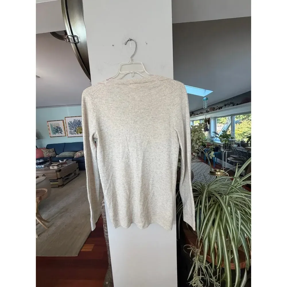 J.Crew 100% Cashmere Argyle Cardigan Sweater Women’s Medium Gray Italian Yarn
